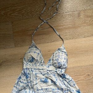 Blue and White Halter Baby Doll Top